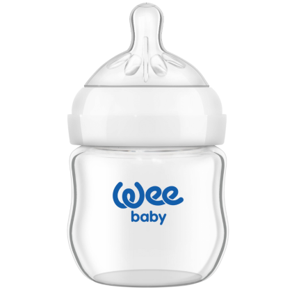 Бебешко стъклено шише с широк биберон Wee Baby Natural, 125 мл