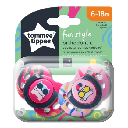 Ортодонтични залъгалки Tommee Tippee Fun Style, 6-18 месеца, 2 бр, котка