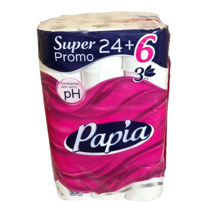 Тоалетна хартия PAPIA бяла 24+6 бр