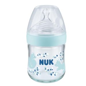 Стъклено шише със силиконов биберон NUK Nature Sense TC,120 мл