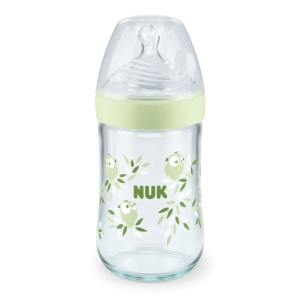 Стъклено шише със силиконов биберон NUK Nature Sense TC, 240 мл