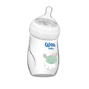 Извито стъклено шише Wee Baby Natural, 180 мл